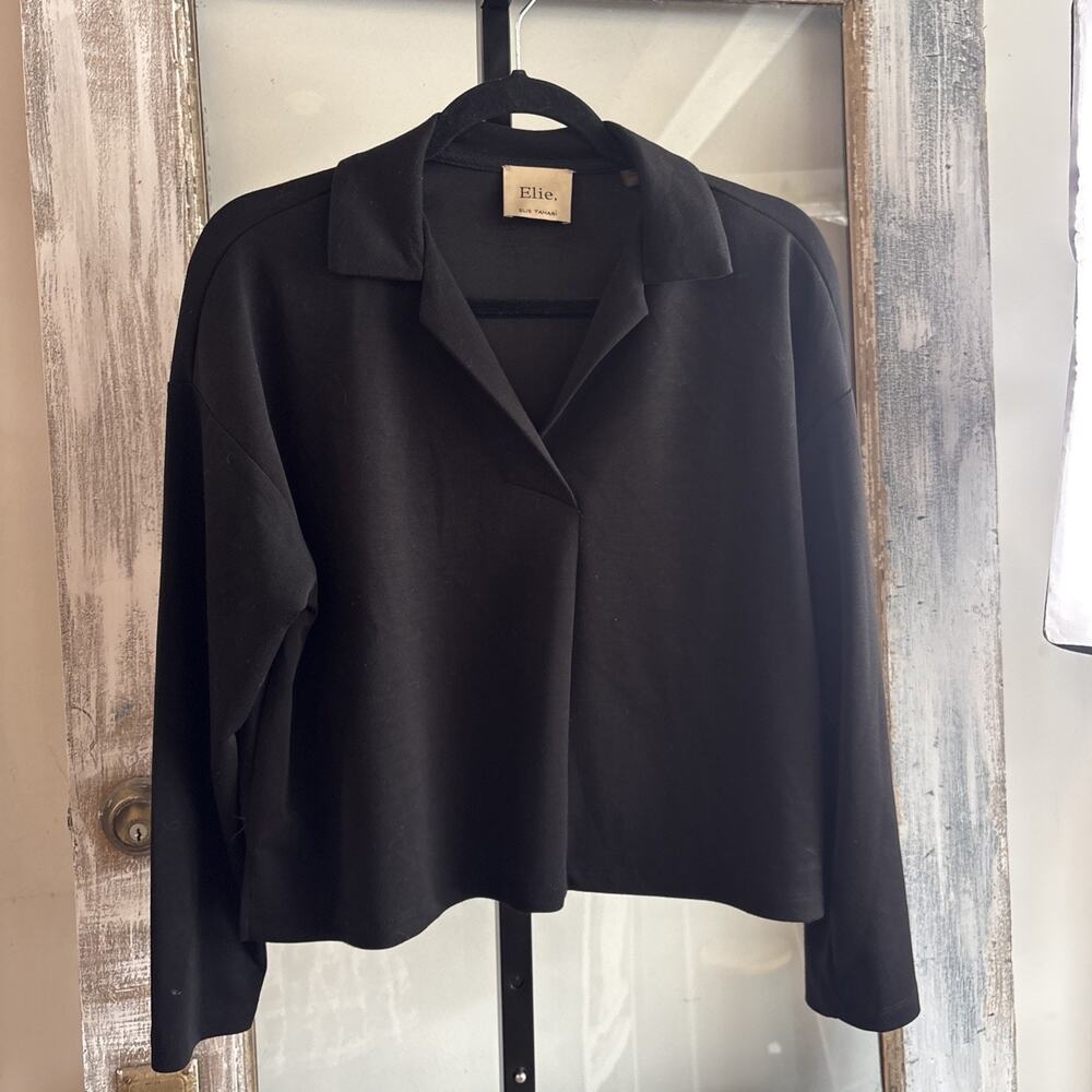 Women’s Elie Tahari Cropped Oversize Black Blouse Size Medium